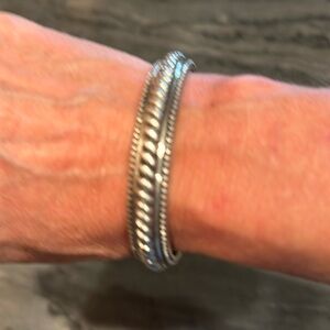 Vintage Sterling Silver Native American.Heavy Rope Beaded design Cuff Bracelet